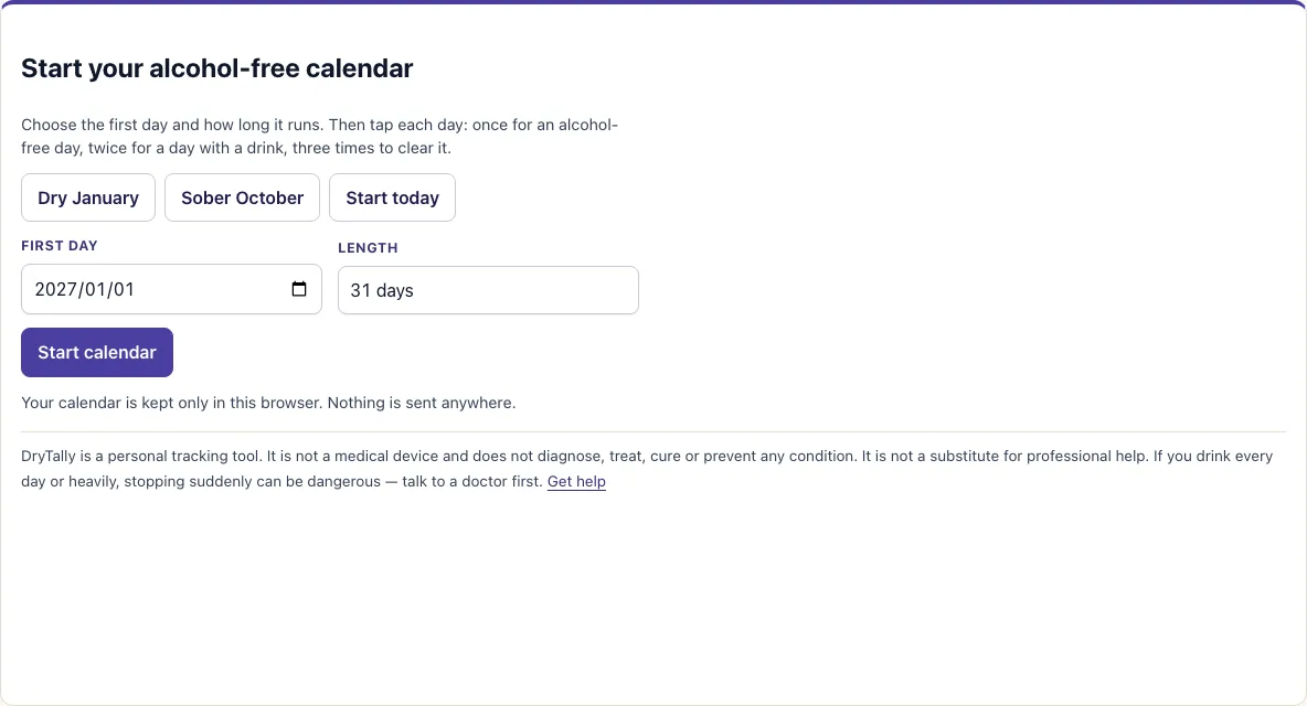 Dry january calendar example